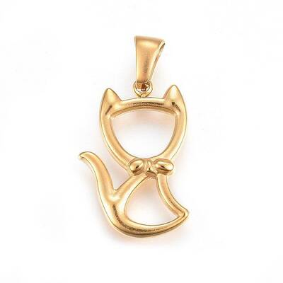 304 Stainless Steel Hollow Kitten Pendants