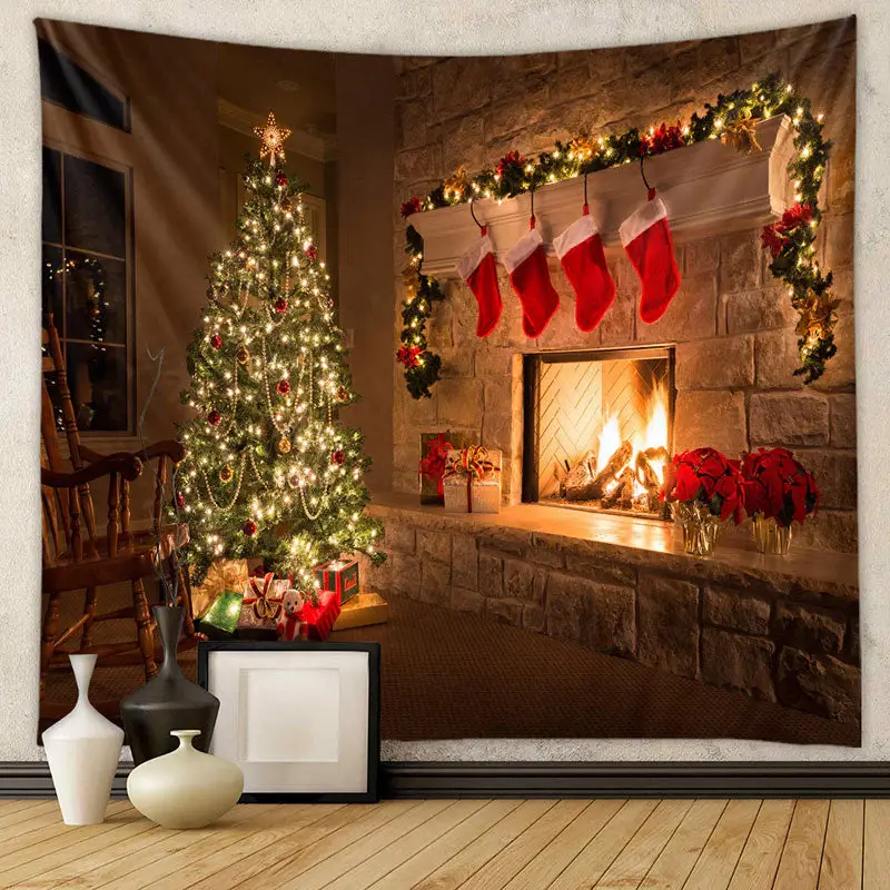 Aperturee Red Gift Stock Tree Fireplace Christmas Backdrop