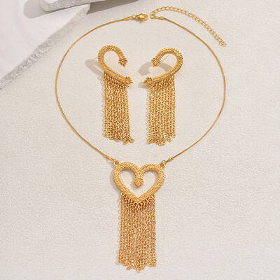 Elegant Zinc Alloy Hollow Heart Tassel Jewelry Set for Women