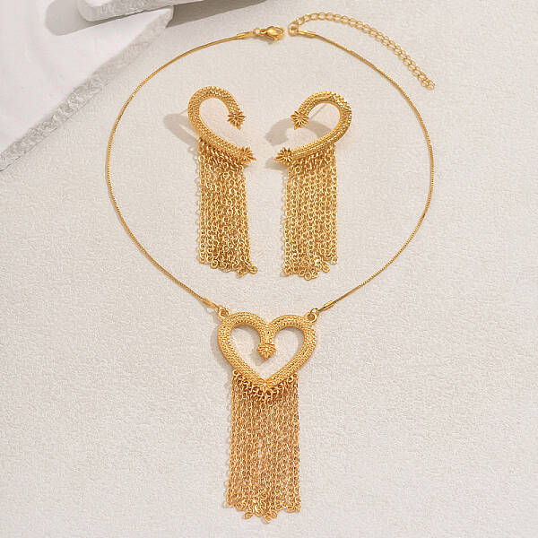 Elegant Zinc Alloy Hollow Heart Tassel Jewelry Set for Women
