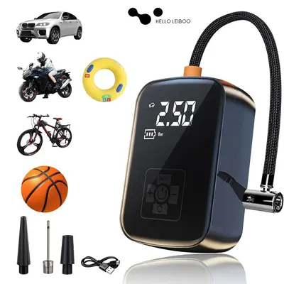 Portable Car Tire Inflator Pump, 150PSI Car Tire Inflator with Emergency LED Light, Multifunctional Car Air Pump for Ball, Ca...