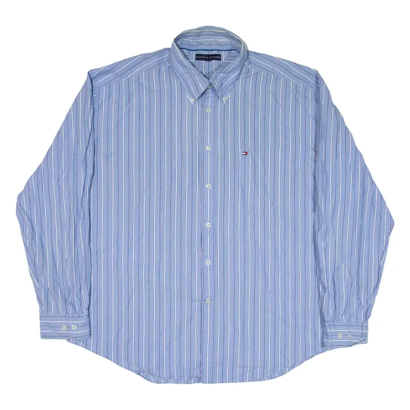 TOMMY HILFIGER Mens Shirt Blue Striped Long Sleeve 2XL