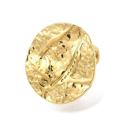 Hammered Round 304 Stainless Steel Open Cuff Ring for Women Men