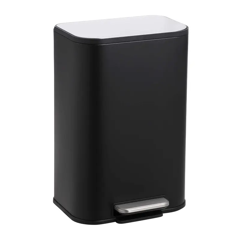 Garvee Bathroom Trash Can, 12L/3.2 Gallon Stainless Steel Garbage Can with Lid, Rectangular Small Step Waste Bin with Foot Pe...