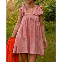 Women Y2K Tie Shoulder Mini Dress Sleeveless Aline Flowy Babydoll Dress Floral Boho Sundress Summer Going Out Dress