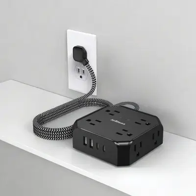 12-in-1 Power Strip Surge Protector, 8-Outlets with 4-USB Charging Ports Socket, 3-Side Outlet Extender with 5FT Braided Ext...