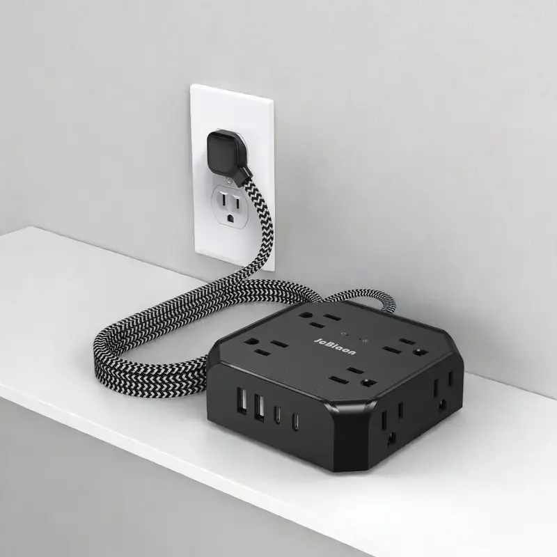 12-in-1 Power Strip Surge Protector, 8-Outlets with 4-USB Charging Ports Socket, 3-Side Outlet Extender with 5FT Braided Ext...