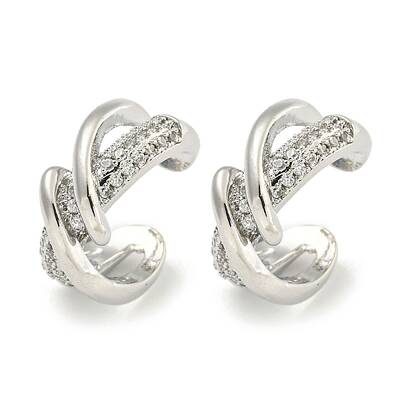 Brass Micro Pave Clear Cubic Zirconia Cuff Earrings