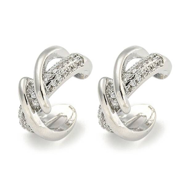 Brass Micro Pave Clear Cubic Zirconia Cuff Earrings