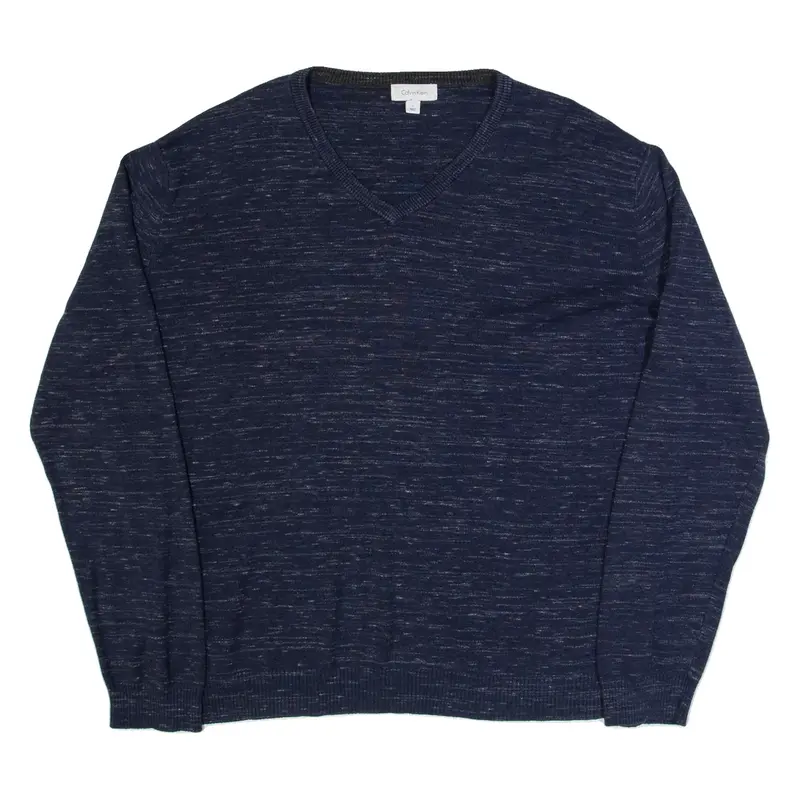 CALVIN KLEIN Mens Jumper Blue V-Neck Tight Knit L