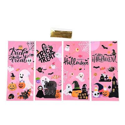 50Pcs Halloween Theme Rectangle Plastic Cookies Bags