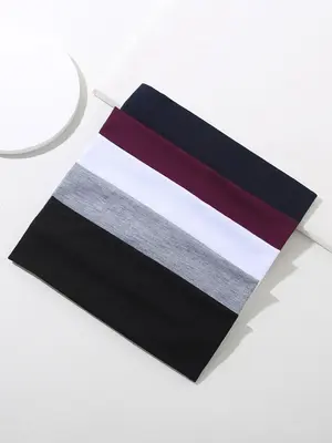 5counts Solid Color Headband, Casual Wide Elastic Hair Band For Women & Men, Basic Simple Hair Accessories For Daily Wear