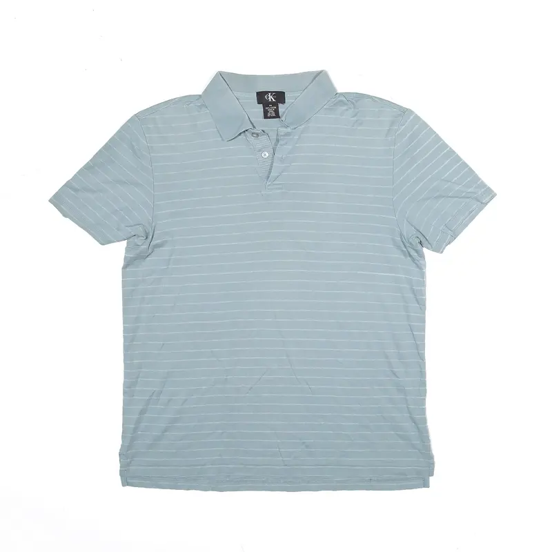 CALVIN KLEIN Polo Shirt Blue Striped Short Sleeve Mens M