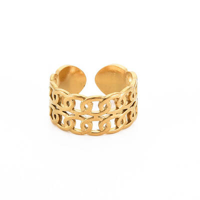 Ion Plating(IP) 304 Stainless Steel Curb Chain Open Cuff Ring for Women