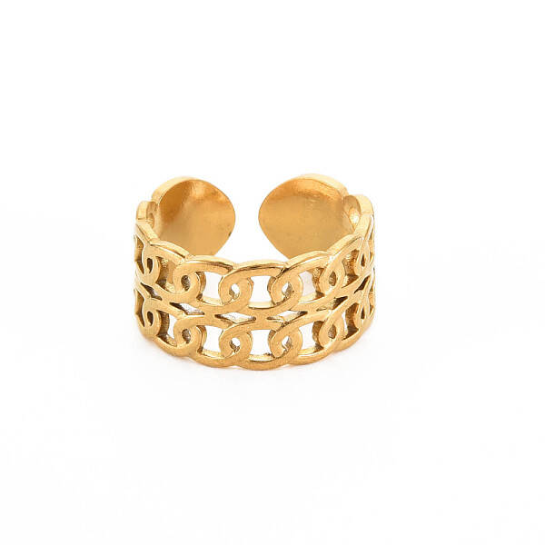 Ion Plating(IP) 304 Stainless Steel Curb Chain Open Cuff Ring for Women