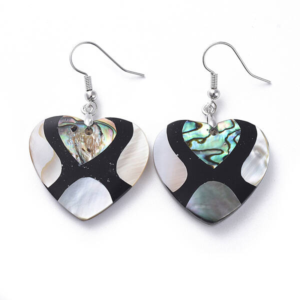 Black Lip Shell & Abalone Shell/Paua Shell Dangle Earrings
