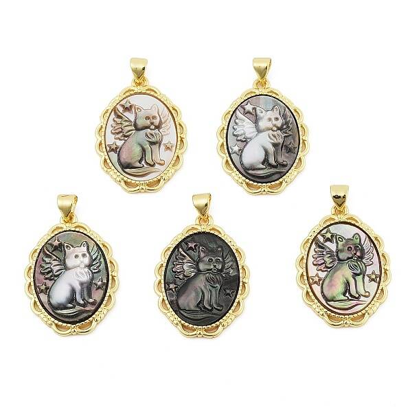 Natural Black Lip Shell Carved Cat Pendants