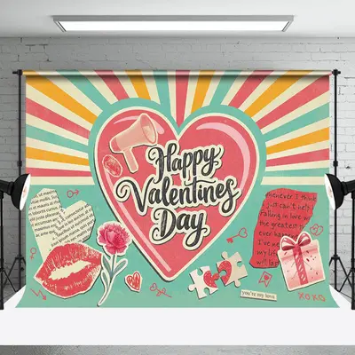 Retro Green Clip Art Romantic Valentines Day Backdrop - Aperturee