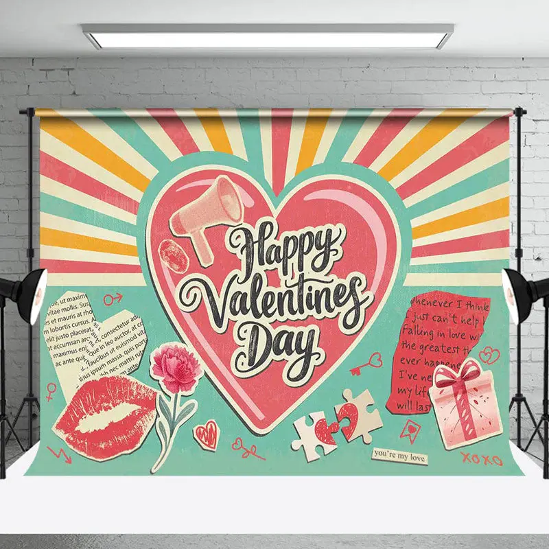 Retro Green Clip Art Romantic Valentines Day Backdrop - Aperturee