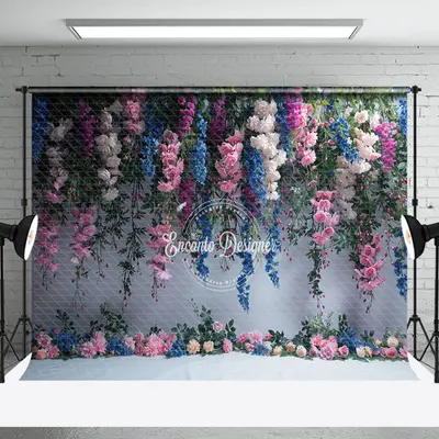 Pink White Blue Vine Floral Photography Backdrop - Aperturee