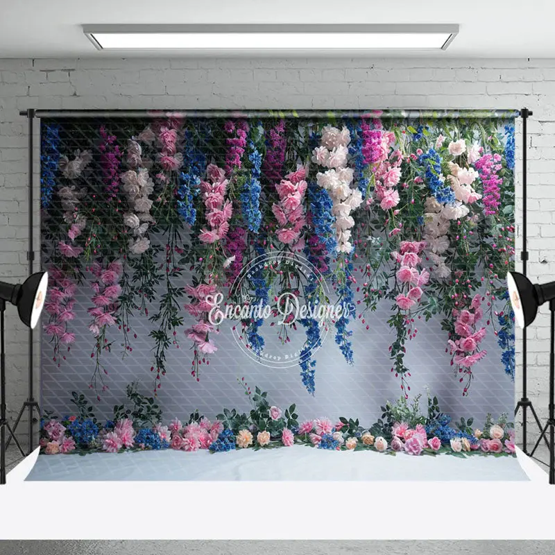 Pink White Blue Vine Floral Photography Backdrop - Aperturee