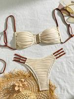 Two-piece Set Women's Plain Bikini Set, Casual Fashion Chic Swimsuit Set for Beach Holiday Vacation, Ladies Swimwear for All ...