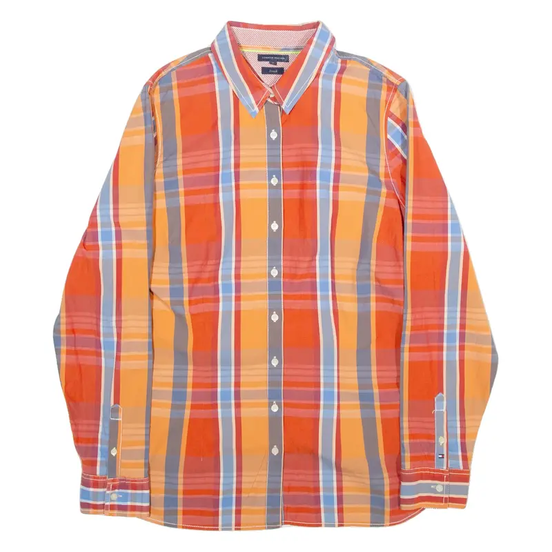 TOMMY HILFIGER Stretch Womens Shirt Orange Check Long Sleeve M