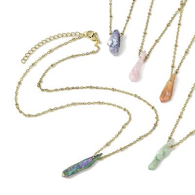 Electroplated Natural Quartz Crystal Prism Pendant Necklaces