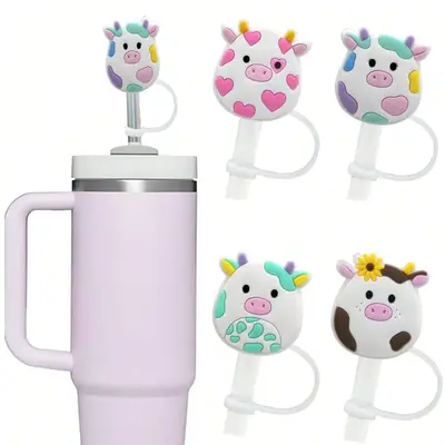 Cute Pig Design Silicone Straw Cap, 4 Counts Reusable Dustproof Straw Cover, Drinkware Accessories for 8mm & 10mm Straws