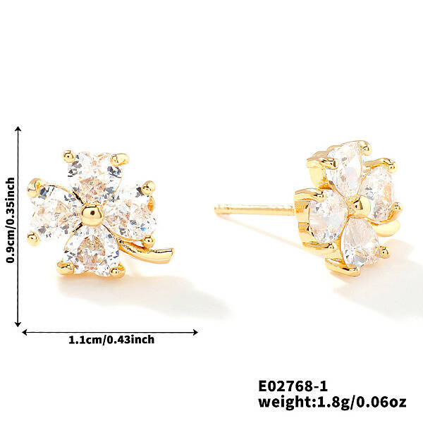 Chic Four-leaf Clover Stud Earrings with Colorful Sparkling Design