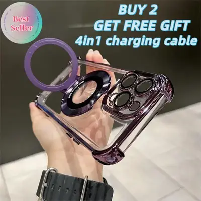 Clear Magnetic Case with Camera Kickstand for iPhone 16 15 14 13 12 Pro Max Compatible with Mag Safe Military-Grade Protectiv...