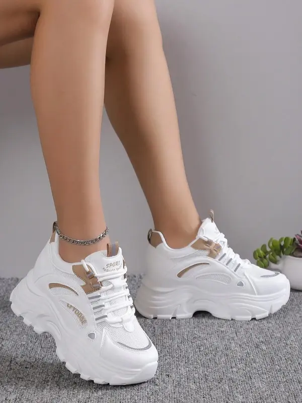 Valentine's Day Women's Casual Low Top Lace Up Textile Round Toe Chunky Sneakers As Girlfriend Gifts, Summer 2025 Breathable ...