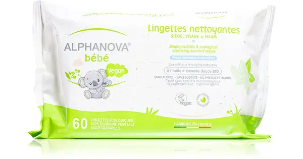 Alphanova Baby bum, face and hand cleansing wipes x60