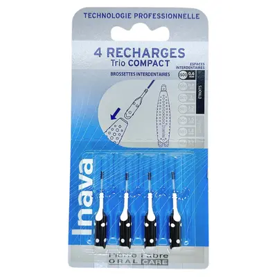 Inava Trio Compact - Interdental Brushes ISO 0 0.6mm Narrow - 4 Black Refills