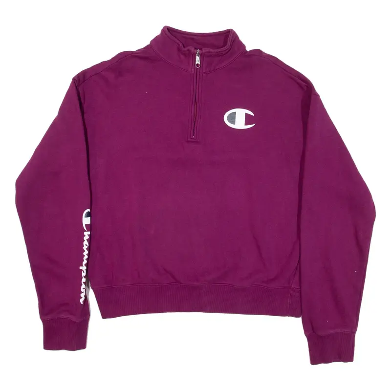 CHAMPION Womens Sweatshirt Purple 1/4 Zip XL