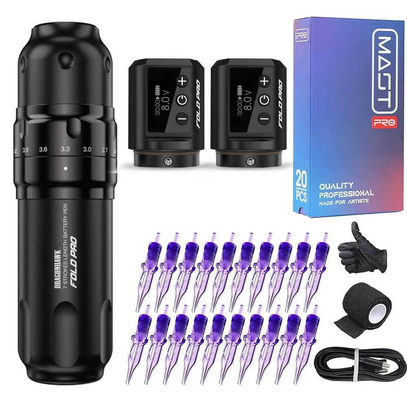 Tattoo Kit / Dragonhawk Fold Pro Rotary Tattoo Machine Pen Wireless Professional Bundle