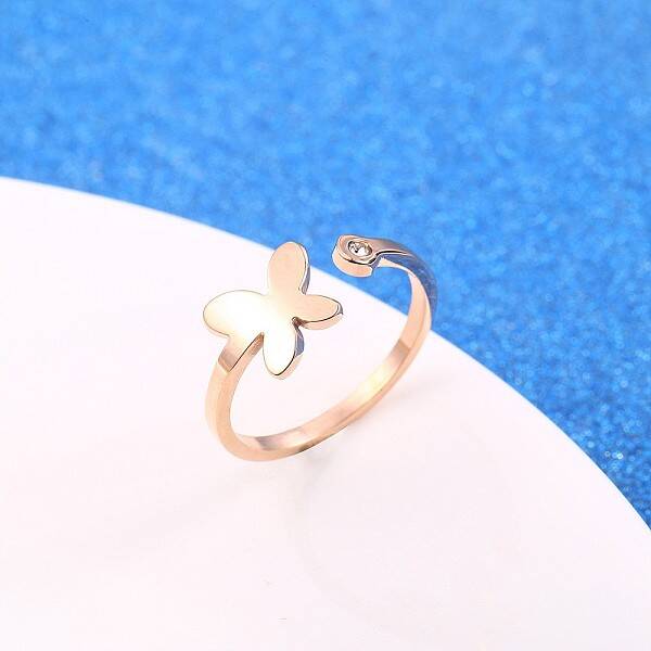 Stylish Adjustable Stainless Steel Butterfly Cuff Rings for Women