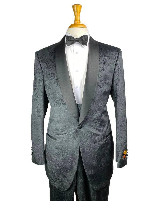 Mens Suit - Black Floral Tuxedo - One Button - All Black Floral Suit