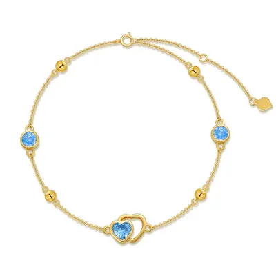 14K Gold Cubic Zirconia Heart Charm Bracelet