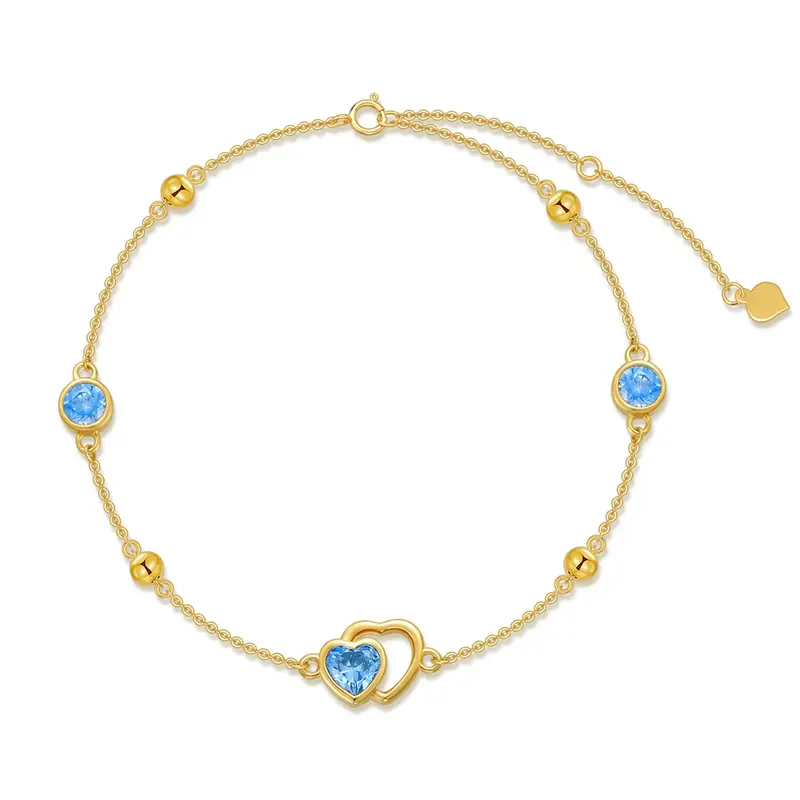 14K Gold Cubic Zirconia Heart Charm Bracelet