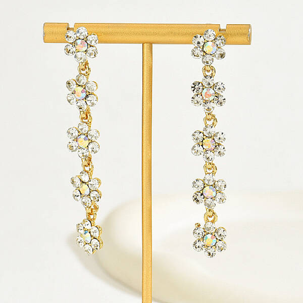 Real 18K Gold Plated Brass Micro Pave Cubic Zirconia Dangle Stud Earrings for Women