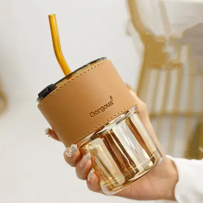 Creative Portable Bamboo Cup With Lid Straw Glass | style: 16 Style