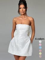 Women's Big Bow Decor Lace Up Tube Dress, Elegant Strapless A Line Short Dress for Party Club Dating Wear, Ladies Summer Clot...