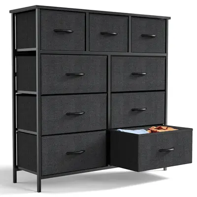 Furnichic Haven Dresser, Bedroom Dresser, 9 Drawer Dresser, Metal Frame and Wood Top with Fabric Storage Drawer Unit.