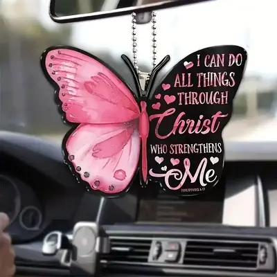 Butterfly & Letter Car Hanging Decoration, Car Rear View Mirror Pendant, Car Interior Accessories