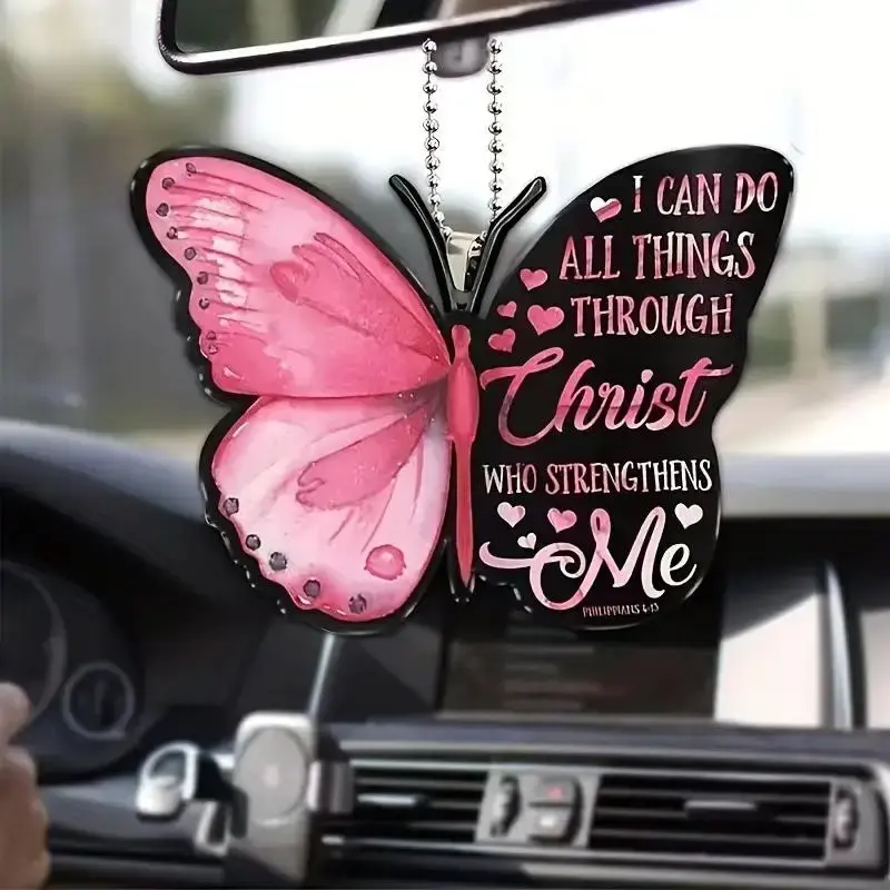 Butterfly & Letter Car Hanging Decoration, Car Rear View Mirror Pendant, Car Interior Accessories