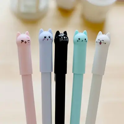 Creative Cartoon Cute Cat Design Gel Pen, 6/12 Counts Students Gel Pen, Stationery Gel Pen, Writing Pen for Home School Offic...