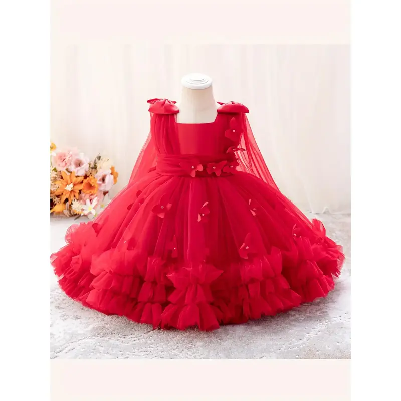 Cute Sweet Tulle A-line Gown Dress For Girls - Ideal For Party Wedding Birthday Banquet Pageant Performance, Girls Occasion W...