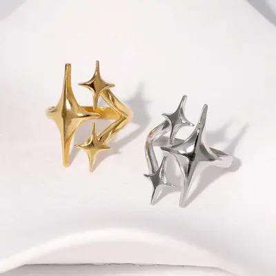 Star stainless steel ring four-pointed star ring opening adjustable ladies daily wear gift