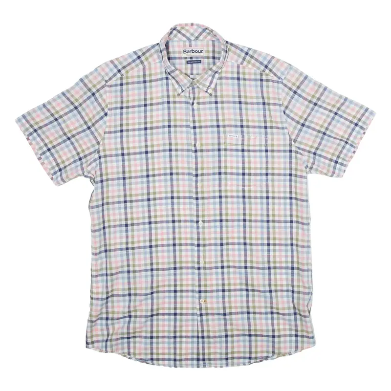 BARBOUR Tailored Fit Mens Shirt Blue 80s Gingham L